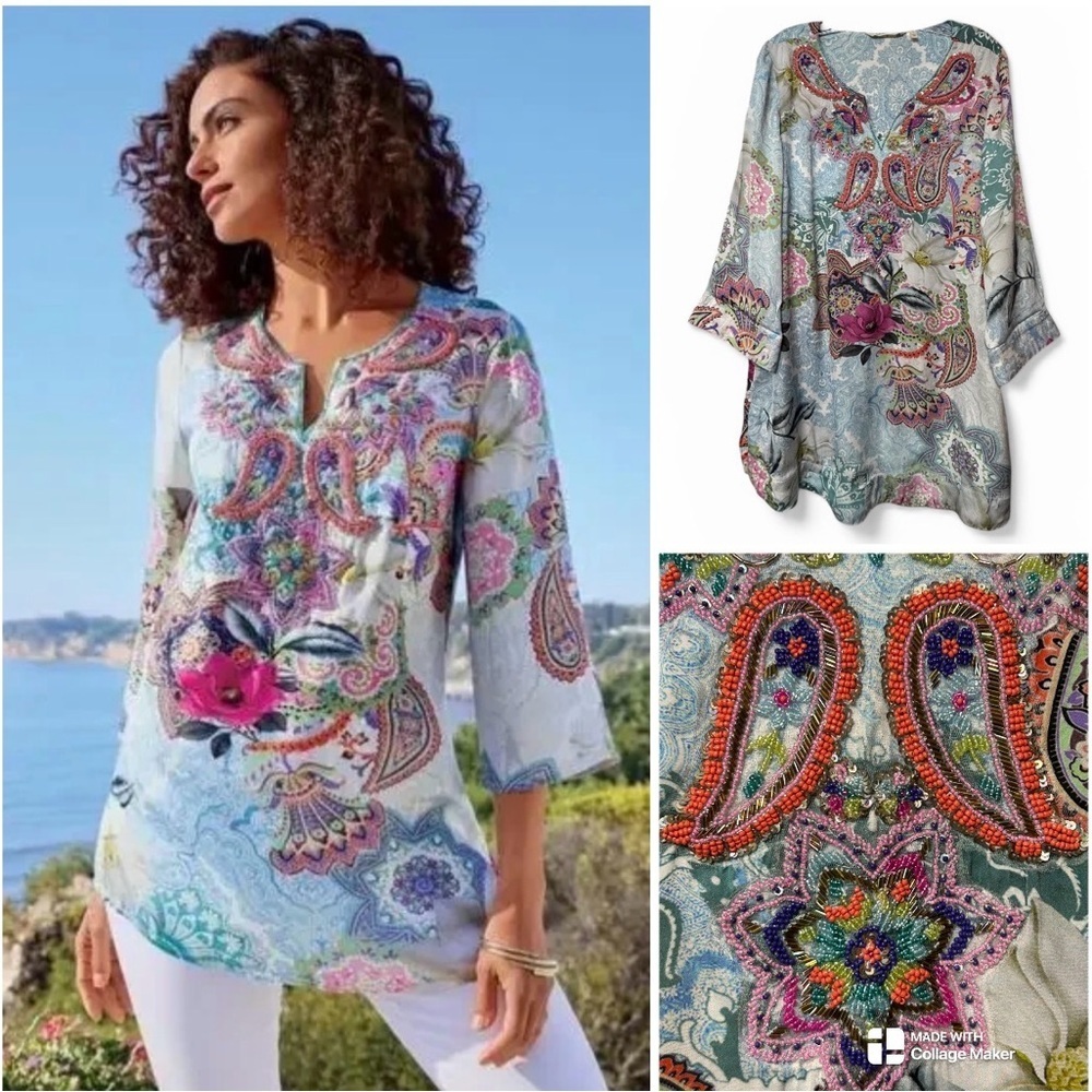 Soft Surroundings Florent viscose beaded tunic